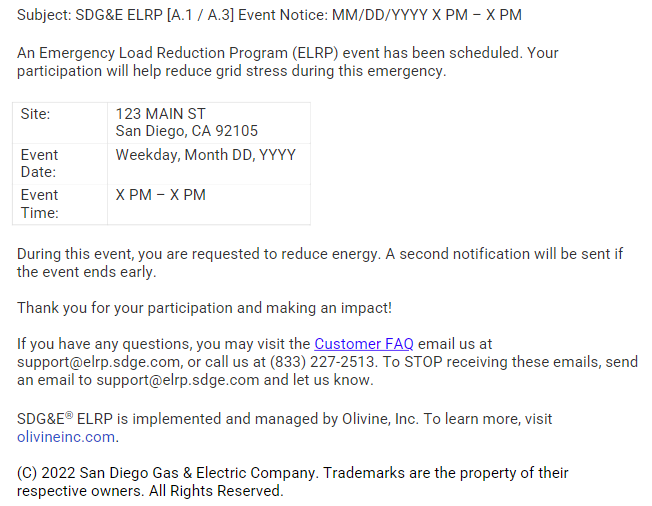 SDGE Email Notification